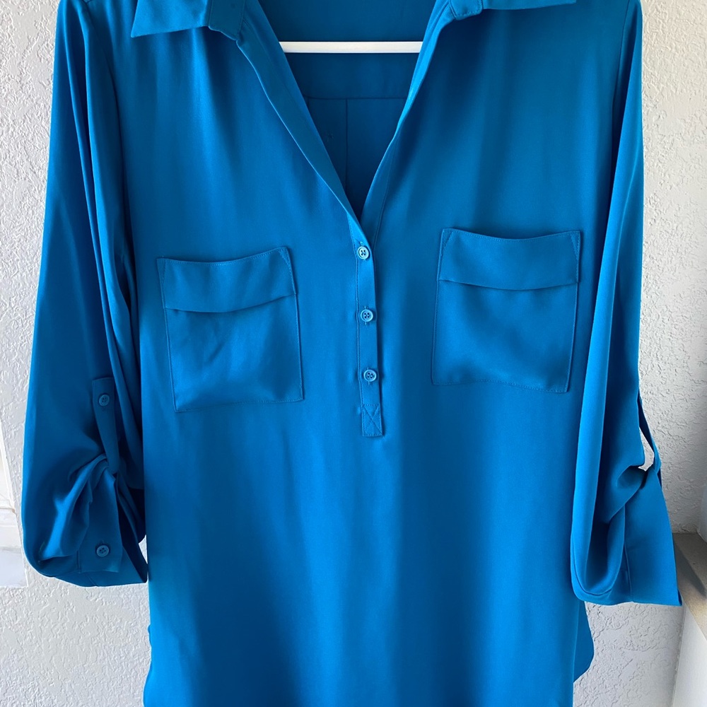 Pleione Vibrant Blue Blouse with Button Detail